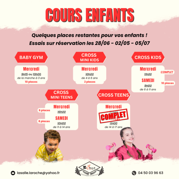 Inscriptions Cours Enfants (de la marche à 17 ans)